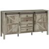 59" Buffet Cabinet, Farmhouse Sideboard with Thick Top, 2 Barn Doors, 4 Drawers and 2 Adjustable Shelves, Gray Wash