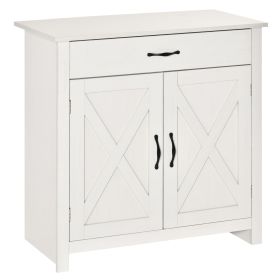 32" Farmhouse Sideboard Buffet Cabinet with Drawer, Barn Door Style Accent Cabinet Organizer for Kitchen, Living Room & Entryway, White Wash
