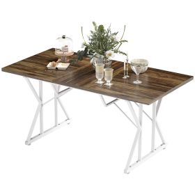 63"-47" Extendable Table Seat up to Six, Extendable Farmhouse Dining Table with Heavy Duty Trestle Base, Brown