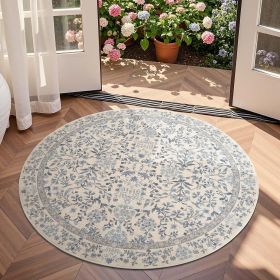 Round Rug 4ft Area Rug Soft 4'Round Vintage Floral Rug Non-Slip Low-Pile Machine Washable Carpet for Bedroom Dining Room Living Room Office Foyer Farm