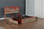 Farmhouse Bed Frame Queen Size with LED Lights and Charging Station, Wooden Queen Bed with 2 Storage Drawers
