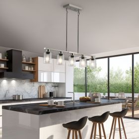 37" Brushed Nickel 5-Light Chandelier - Contemporary Kitchen Island Pendant Light with Clear Glass Shades for Dining Room, Farmhouse