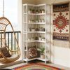 Corner bookshelves, display racks, and showcases save space and are suitable for small rooms