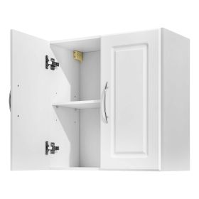 VEVOR Laundry Room Wall Cabinet, 2-Tier Wall Mounted Hanging Cabinet with Adjustable Shelf, Cupboard Storage with 2 Doors, for Kitchen, Bathroom