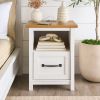 Modern Farmhouse Nightstand with USB, Alabaster and Light Honey Finish