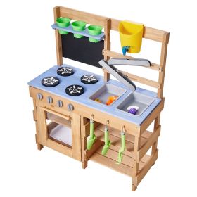 VEVOR Mud Kitchen, Outdoor Mud Kitchen for Kids, Wood Outdoor Play Kitchens with Stoves, Hooks, Sinks, Planting Shovels, Spatulas, Handle
