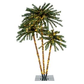3-Piece Pre-Lit Palm Tree Set - 4/5/6ft Heights, 930 Warm White LEDs, Green PVC+Metal