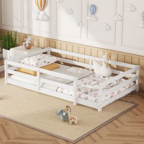 Twin Size Floor Bed, Montessori Floor Bed with Fence, Kids Montessori Bed Twin Size, Wood Montessori Floor Bed for Kids, Girls, Boys,white.