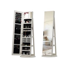360°Swivel Jewelry Cabinet with Full Length Mirror, 360°Rotating Standing Jewelry Armoire Organizer, Lockable Storage Cabinet, Interior Lighted Mirror