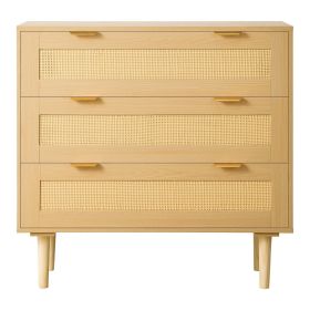 VEVOR 3 Drawer Rattan Dresser, Modern Closet Dresser for Bedroom, Natural Rattan Chest of Drawers with Metal Handles & Wooden Legs