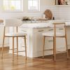 Counter Height Bar Stools Set of 2, Upholstered Counter Stools Modern Barstools with Metal Legs for Kitchen Island Dining Room, Beige