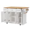K&K 54inch Large Kitchen Island with Rubber Wood Drop Leaf, Embossed Texture Rolling Kitchen Cart on 4 Wheels with 4 Doors and 3 Drawers