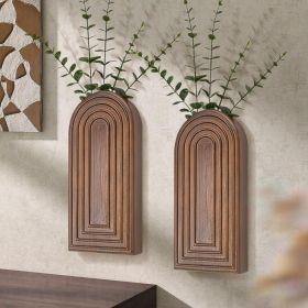 Pine Wood Set of 2 Wall Vases for Indoor Plants & Flowers – Farmhouse Wall Art for Living Room