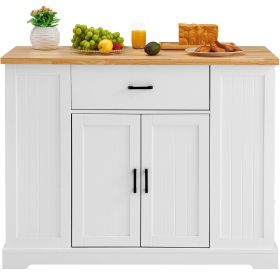 VEVOR Kitchen Island Cart, 46" Wood Top Breakfast Bar with Storage Cabinet, Farmhouse Kitchen Table with Adjustable Shelf, Drawer