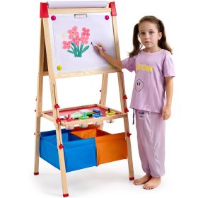 VEVOR Art Easel for Kids, 3-in-1 Wooden Double-Sided Kid's Art Easel with Magnetic Whiteboard, Chalkboard, Paper Roll