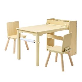 VEVOR Kids Art Table and Chair Set, Toddler Craft Table with 3 Tiers Storage Cabinet, Wooden Kids Activity Play Desk with 2 Chairs