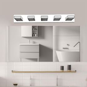 32" Modern Chrome 5-Light LED Vanity Light, Square Acrylic Lampshades Wall Mount Fixture for Bathroom, Mirror Lighting