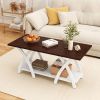 40 Inch Farmhouse Wooden 2-Tier Coffee Table with Storage Shelf for Living Room