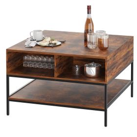 Farmhouse Flip Top Coffee Table with Storage – 31.5" Rustic Wood Grain Table, Hidden Storage Compartment for Living Room