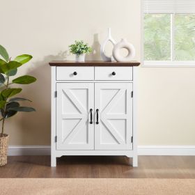 Farmhouse Buffet Cabinet with Drawer and Adjustable Shelf, Rustic White & Honey Brown Storage Cabinet, Barn Door Accent Sideboard for Kitchen