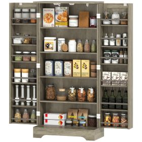 50" Pantry Storage Cabinet, Farmhouse Kitchen Pantry Cabinet with Doors, Adjustable Shelves, Distressed Grey