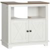 Farmhouse Bathroom Sink Cabinet, Pedestal Sink Storage Cabinet with Double Doors and Shelves, White