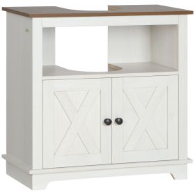 Farmhouse Bathroom Sink Cabinet, Pedestal Sink Storage Cabinet with Double Doors and Shelves, White