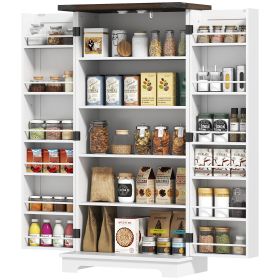 47" Kitchen Pantry Storage Cabinet, Farmhouse Kitchen Pantry Cabinet with Adjustable Shelves and Door Shelves, White