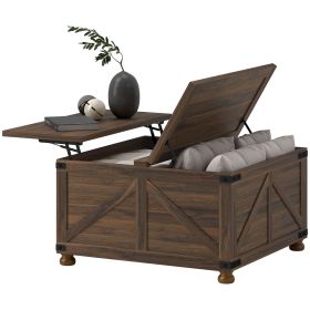 Coffee Table with Lift Top, 32" Farmhouse Center Table with Hidden Compartment for Living Room, Brown Wood Grain