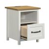 Modern Farmhouse Nightstand with USB, Alabaster and Light Honey Finish