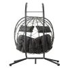 2 Persons Egg Chair with Stand Indoor Outdoor Swing Chair Patio Wicker Hanging Egg Chair Hanging Basket Chair with Stand for Bedroom Living Room Balco