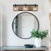 23" Farmhouse Vanity Light Fixture, 3-Light Bathroom Wall Sconce with Clear Seeded Glass Shades, Black and Wood Grain Finish