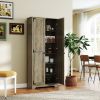 72" Farmhouse Pantry Cabinet, Freestanding Food Pantry Cabinet with Adjustable Shelves, Distressed Gray