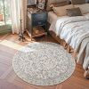 Round Rug 4ft Area Rug Soft 4'Round Vintage Floral Rug Non-Slip Low-Pile Machine Washable Carpet for Bedroom Dining Room Living Room Office Foyer Farm