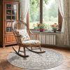 Round Rug 4ft Area Rug Soft 4'Round Vintage Floral Rug Non-Slip Low-Pile Machine Washable Carpet for Bedroom Dining Room Living Room Office Foyer Farm
