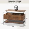 Lift Top Coffee Table 39.4 Inch Rectangle, Farmhouse Style with Hidden Storage & Lower Shelf, Sturdy Steel Legs, Easy Assembly for Living Room