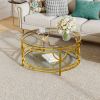 Round Tempered Glass Coffee Table in 30.7",Luxurious Geometric Metal Frame,Gold Finish & Lower Shelf, Transparent
