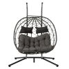 2 Persons Egg Chair with Stand Indoor Outdoor Swing Chair Patio Wicker Hanging Egg Chair Hanging Basket Chair with Stand for Bedroom Living Room Balco