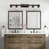 42" Rustic 6-Light Vanity Light, Industrial Bathroom Wall Sconce with Glass Shades and Wood Accent, Modern Farmhouse Lighting Fixture (No Bulbs)
