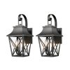 Black Outdoor Wall Lantern 2-Light, Large Outside Modern Wall Sconce Light Fixture, Industrial Porch Light Wall Mount with Glass
