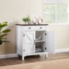 Farmhouse Buffet Cabinet with Drawer and Adjustable Shelf, Rustic White & Honey Brown Storage Cabinet, Barn Door Accent Sideboard for Kitchen