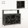 55" Coffee Bar Cabinet with Lights, Farmhouse Wine Cabinet with Wine and Glass Racks for Kitchen, Dining Room, Brown