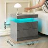 Nightstand LED Bedside Table Cabinet Lights Modern End Side with 2 Drawers for Bedroom (Deep Gray)