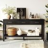 U_STYLE 59.1'' Farmhouse Entryway Table with 3 Drawers, Painted Console Table with Bottom Shelf & Iron Handles, Minimalist Sofa Table for Living Room