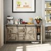 59" Buffet Cabinet, Farmhouse Sideboard with Thick Top, 2 Barn Doors, 4 Drawers and 2 Adjustable Shelves, Gray Wash